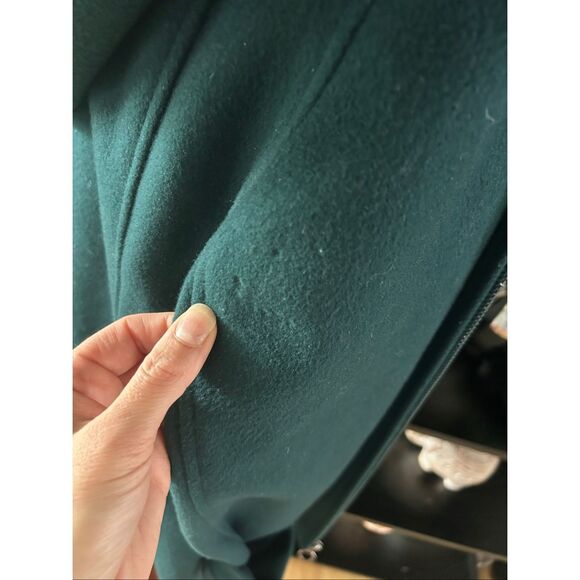 Anne Klein deep green wool coat with fox fur hood 100% wool & real fox fur sz L - Picture 8 of 9